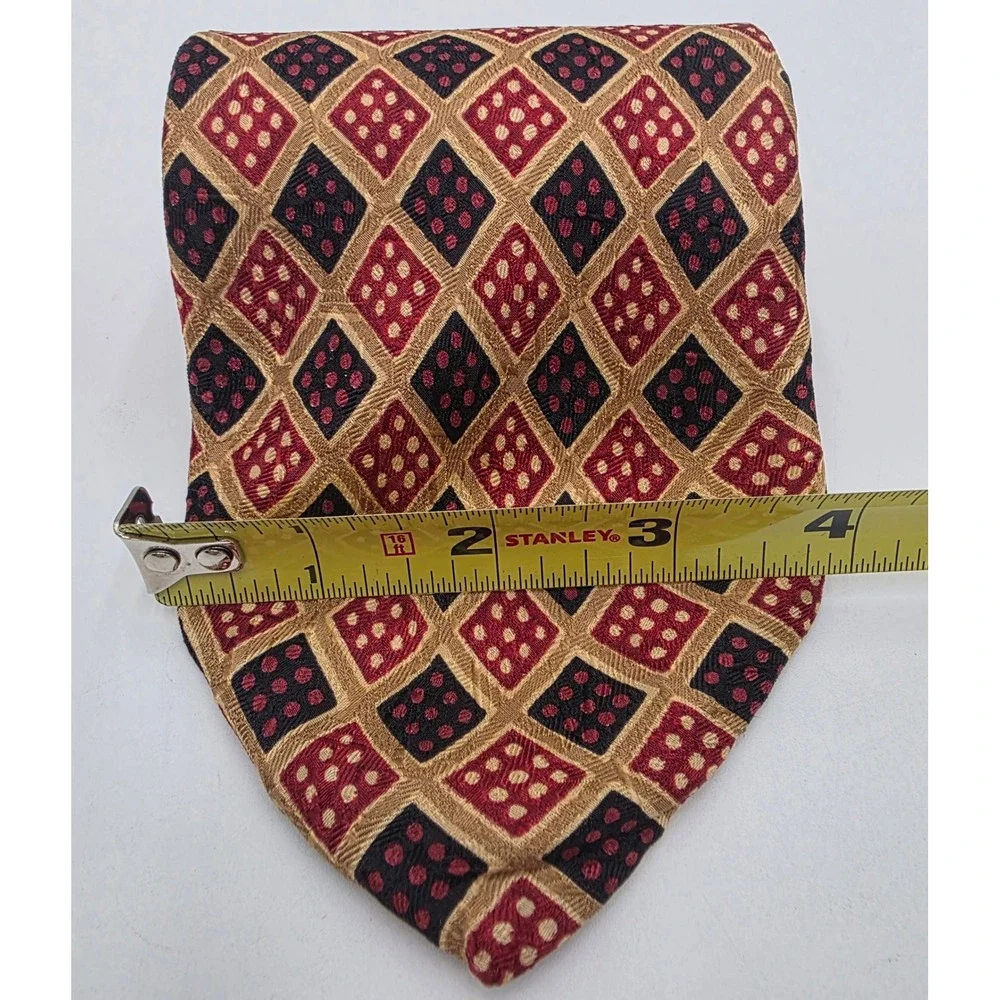 Ermenegildo Zegna Silk Tie Burgundy Gold Navy Geometric Diamond Made in Italy